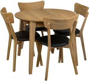 Matgrupp Genova matbord 90-130 cm inkl 4 st Amino stolar - Oljad ek/svart ecoläder