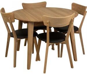 Matgrupp Genova matbord 110-160 cm inkl 4 st Amino stolar - Oljad ek/svart ecoläder