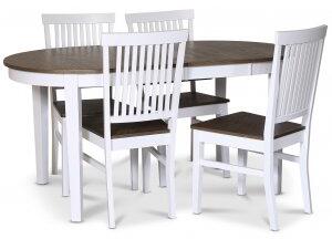 Skagen matgrupp matbord 160/210x90 cm - Vit / brunoljad ek med 4 st Skagen stolar brun/Vit