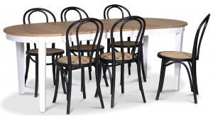 Fårö matgrupp Ovalt matbord 160-210 cm - Vit / Oljad Ek med 6 st Danderyd No.18 matstolar Svart
