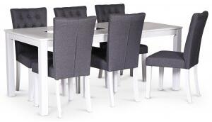Milla matgrupp matbord 180x90 cm med 6 st gråa Crocket matstolar