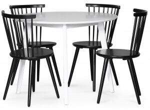 Sandhamn matgrupp Runt matbord med 4 st svarta Castor matstolar