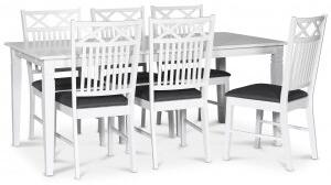 Sandhamn matgrupp 180x95 cm bord med 6 st Sandhamn Gripsholm matstolar + 4.00 x Möbeltassar