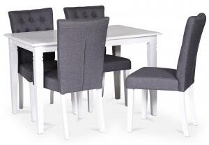 Sandhamn matgrupp 120 cm bord med 4 st Crocket matstolar i grått tyg - Matgrupper