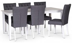 Sandhamn matgrupp 180x95 cm bord med 6 st Crocket matstolar i grått tyg