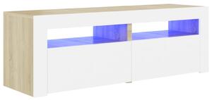 TV-bänk med LED-belysning vit och sonoma-ek 120x35x40 cm
