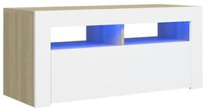 TV-bänk med LED-belysning vit och sonoma-ek 90x35x40 cm