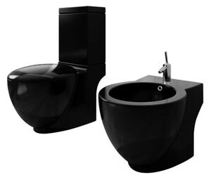 Toalettstol och bidé svart keramik inkl. cistern