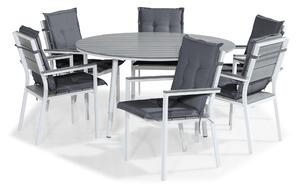 Matgrupp Utomhus Tunis 140 Rund + 6 Stapelstolar m Dyna - Vit|Gra