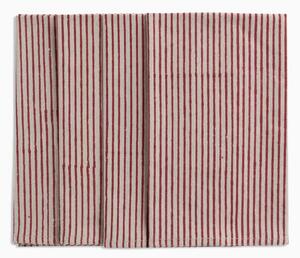 Servett randig 50x50 röd på beige 4-p