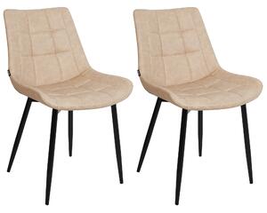 Matstol 2 st Beige konstläder Svarta järnben Moderna stoppade stolar Beliani