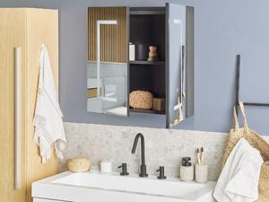 Badrumsskåp med LED-spegel Svart Glas MDF 60 x 60 cm Modern Design Badrum Toalett Beliani