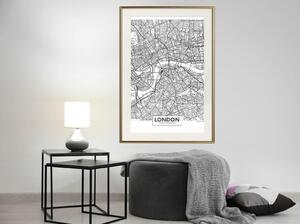 Inramad Poster / Tavla - City Map: London - 20x30 Guldram med passepartout