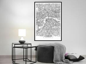 Inramad Poster / Tavla - City Map: London - 20x30 Svart ram med passepartout