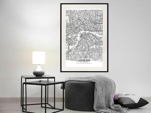 Inramad Poster / Tavla - City Map: London - 20x30 Guldram med passepartout