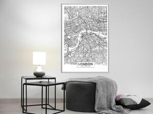 Inramad Poster / Tavla - City Map: London - 30x45 Svart ram med passepartout