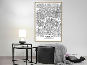 Inramad Poster / Tavla - City Map: London - 30x45 Svart ram med passepartout