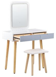 Sminkbord med LED-spegel och Pall Vit Konstruerat Trä Gummiträ LED-spegel med Förvaring och 2 Lådor Sovrum Badrum Vardagsrum Kontor Beliani