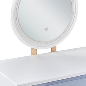 Sminkbord Vit Konstruerat Trä Gummiträben Rund LED-spegel 2 lådor Badrum Sovrum Vardagsrum Kontor Beliani