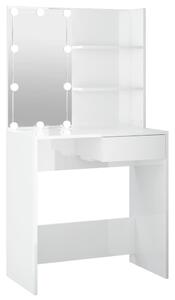 Sminkbord med LED vit högglans 74,5x40x141 cm