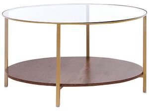 Soffbord med glasskiva mörkt trä med guld LIBBY Beliani