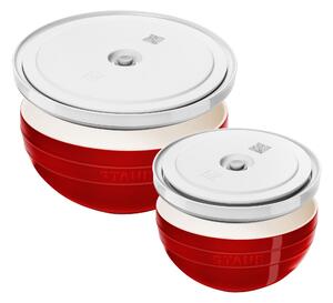ZWILLING Set med skålar och vakuumlock, 18 cm/24 cm/4 delar, körsbärsröd/vit, keramik