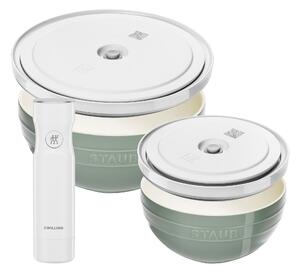 ZWILLING Set med skålar och vakuumpump samt vakuumlock, 18 cm/24 cm/5 delar, eukalyptus/ vit, keramik
