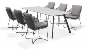 Lifestyle Garden Opal utegrupp med 220 cm långt matbord och 6 st matstolar - Grå / Rep
