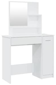 Sminkbord med spegel vit högglans 86,5x35x136 cm