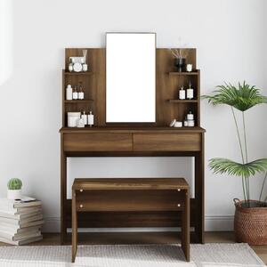 Sminkbord med spegel brun ek 96x40x142 cm