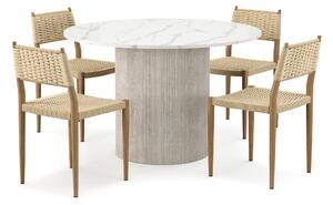 Uppveda Matbord 120 cm Rund med 4 st Jamna Matstolar - Vit