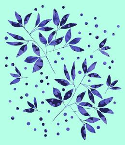 Konstfotografering Floral Branches Blue Pattern On Mint, Michele Channell, (30 x 40 cm)