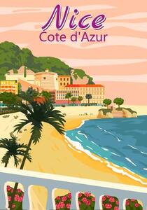 Illustration Nice French Riviera coast poster vintage., VectorUp