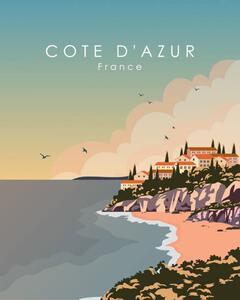 Illustration Cote Dazur France travel poster, Kristina Bilous, (30 x 40 cm)