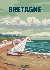 Illustration Travel poster Bretagne France, vintage sailboat,, VectorUp