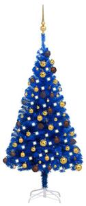 Plastgran med LED och julgranskulor blå 120 cm PVC -