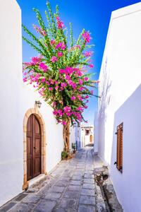 Fotografi Rhodes, Greece. Beautiful narrow street in, emicristea