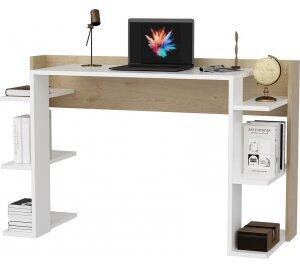 Platanus skrivbord Vit/ek - 122,7 x 45 cm - Skrivbord med hyllor, Skrivbord, Kontorsmöbler