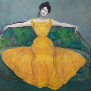 Konsttryck Woman in Golden Gown (Portrait of a Lady in a Yellow Gold Dress) - Max / Maximilian Kurzweil, (40 x 40 cm)