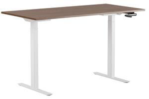 Höj och sänkbart skrivbord, vev, vitt stativ, valnöt bordsskiva 100x60 cm