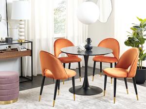 Set med 2 matstolar Orange Sammetsklädsel Svarta Ben Retro Glamour Matsal Kök Vardagsrum Beliani