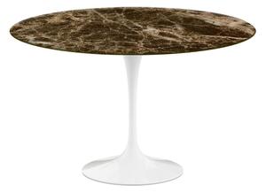 Knoll - Saarinen Round Table - Matbord, Ø 120 cm, Vitt underrede, skiva i matt brun Emperador marmor - Matbord - Eero Saarinen