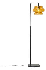 Retro golvlampa svart med orange glas - Denise