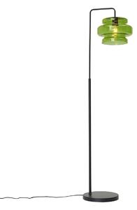 Retro golvlampa svart med grönt glas - Denise