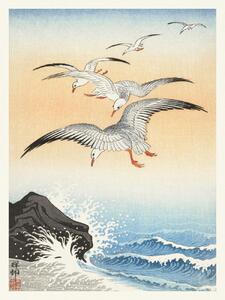 Bildreproduktion Flock of Seagulls (Japandi Vintage) - Ohara Koson, (30 x 40 cm)