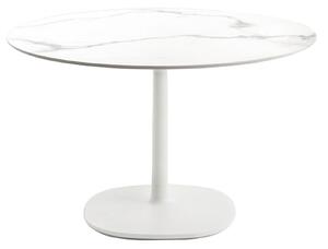 Kartell - Multiplo 4136 runt bord Ø135 med stor kvadratisk bas vit marmor - Matbord - Antonio Citterio - Vit - Naturmaterial/Metall