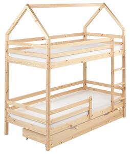 Våningssäng Dubbel med Förvaring Ljusbrun Tall Trä 90 x 200 cm Hög Sovplats Barn Sovrum Beliani