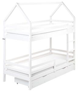 Våningssäng Dubbel med Förvaring Vit Tall Trä 90 x 200 cm Hög Sovplats Barn Sovrum Beliani