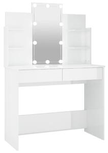 Sminkbord med LED vit högglans 96x40x142 cm