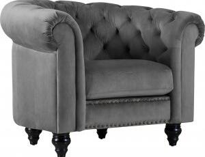 Royal Chesterfield fåtölj grå sammet + Möbelvårdskit för textilier